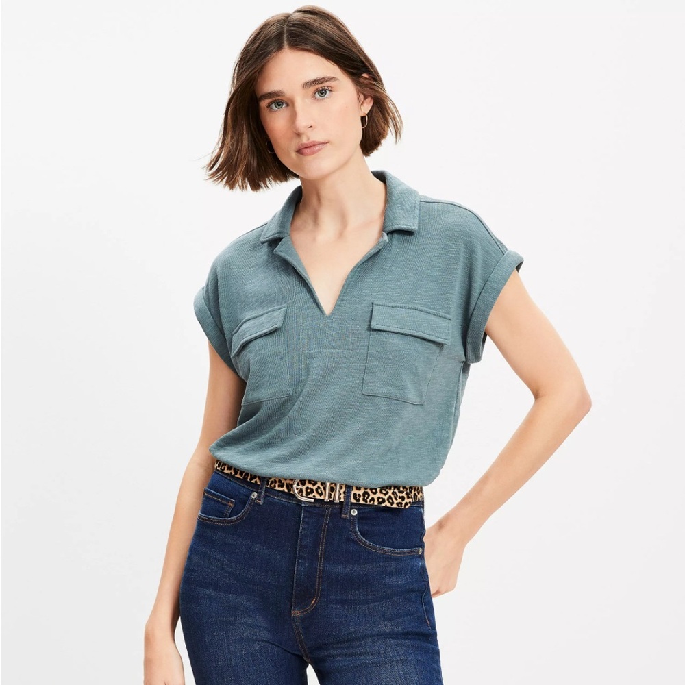 LOFT Utility Top - Short Sleeve Blouse - NWT (in mineral gray)